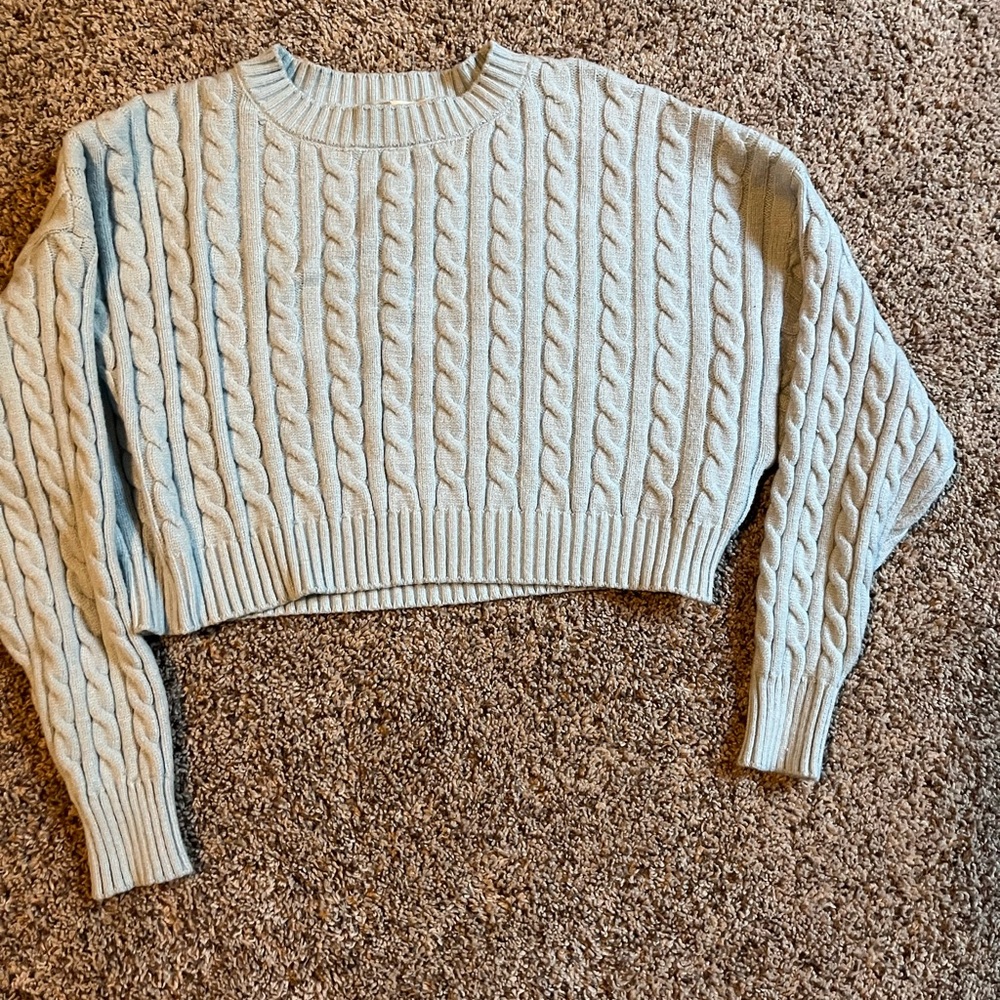 Altar'd State light blue cropped Cable Knit Crew Neck Sweater